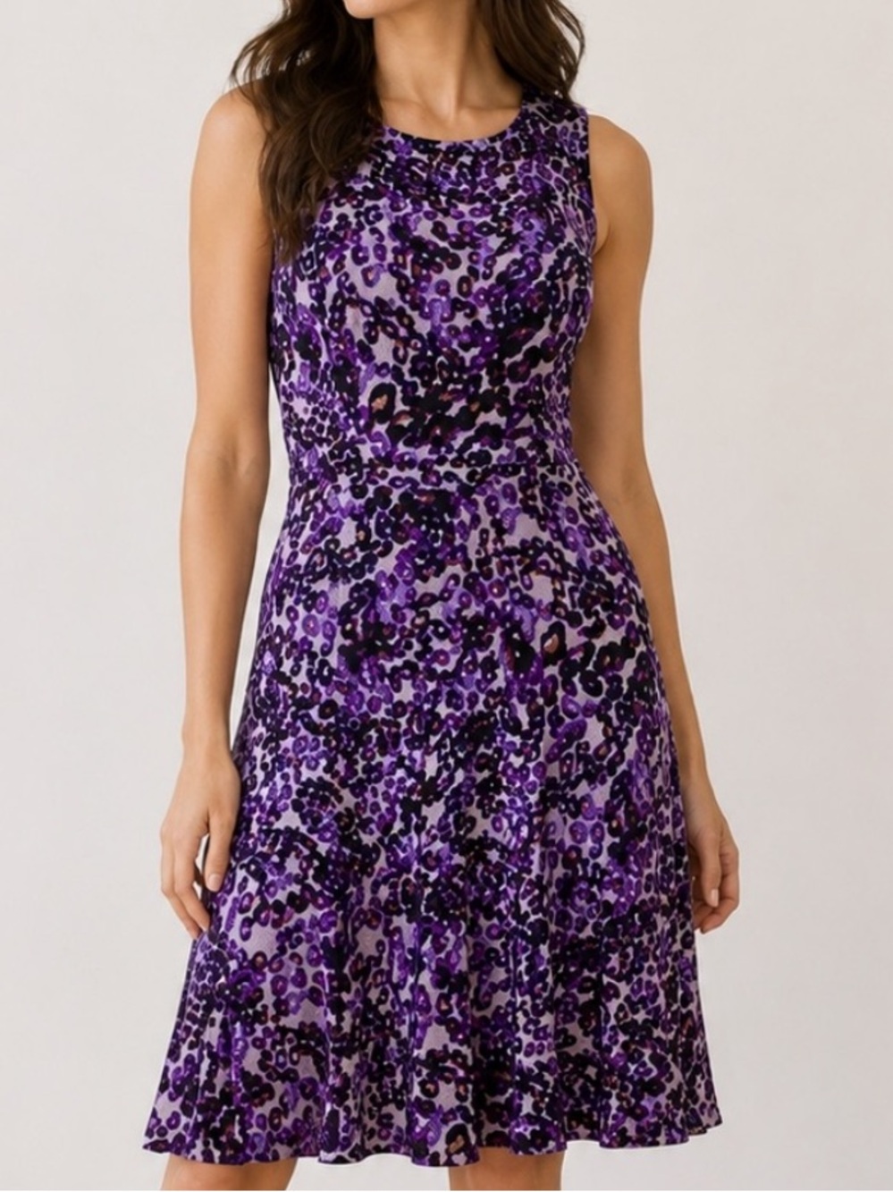 Diane von Furstenberg Purple Leopard Print Fit & Flare Midi Dress Size M